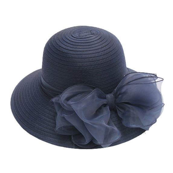 Mightlink Women Church Cap Bow Wide Brim Summer Foldable Bowknot Hat for Party