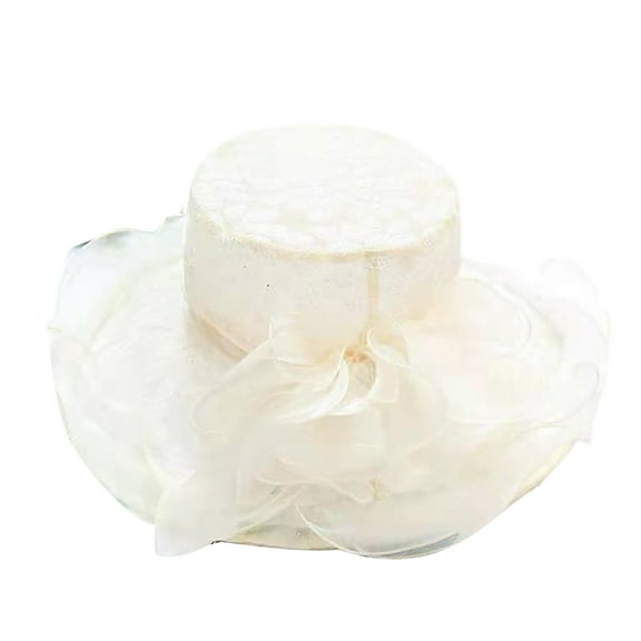 Mightlink Women Church Cap Wide Brim Cloth Flower Foldable Hot Stamping Sequins Sun Hat for Wedding