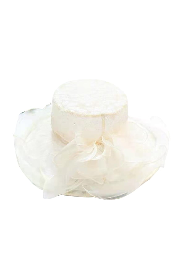 Women Church Cap Wide Brim Cloth Flower Foldable Hot Stamping Sequins Sun Hat for Wedding