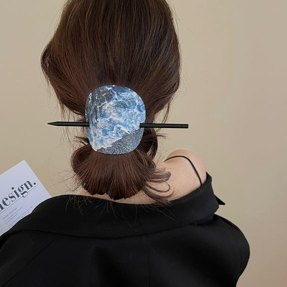 Mightlink Women Hair Stick Chinese Style Rose Flower Printing Hair Stick Faux Leather Decor Hair Chopsticks DIY Hairstyle Accessory 1Pc