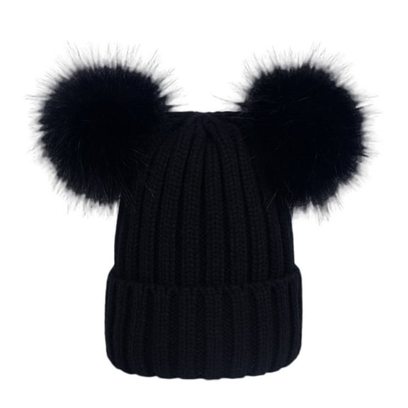 Mightlink Women Hat Solid Color Plush Balls Autumn Winter Fluffy Pompoms Beanie Cap for Outdoor
