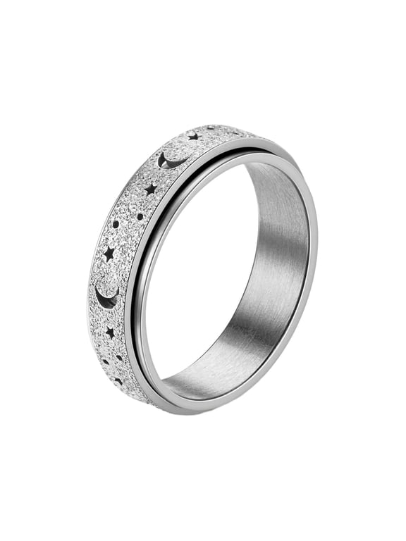 Women Men Ring Moon Star Fidget Spinner Ring Anti Stress Stainless Steel Couples Rotating Ring Jewelry Gift