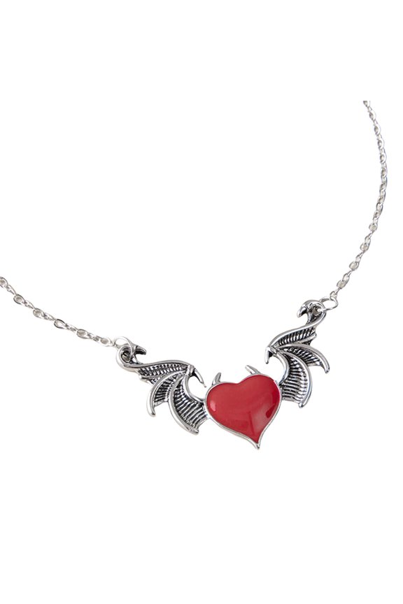 Women Necklace Gothic Punk Hip Hop Retro Hypoallergenic Gift Jewelry Accessories Love Heart Demon Wing Pendant Ladies Necklace for Dating