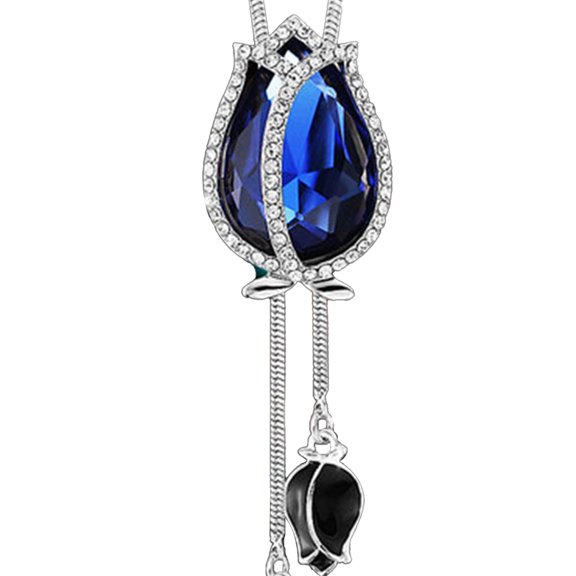 Mightlink Women Necklace Shining Rhinestones Inlay Tulip/Rose Flower Swan/Bow Tassel Charms Dress-Up Multiple Styles Long Sweater Chain Party Dress Necklace Jewelry Gift