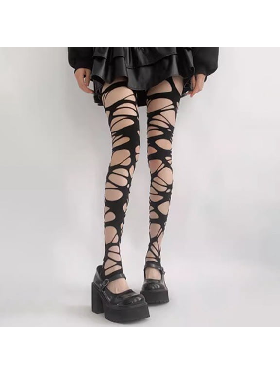 Women Pantyhose Hollow Out Irregular Ripped Holes Hot Girl Nightclub Party Skinny Elastic Lady Long Stockings