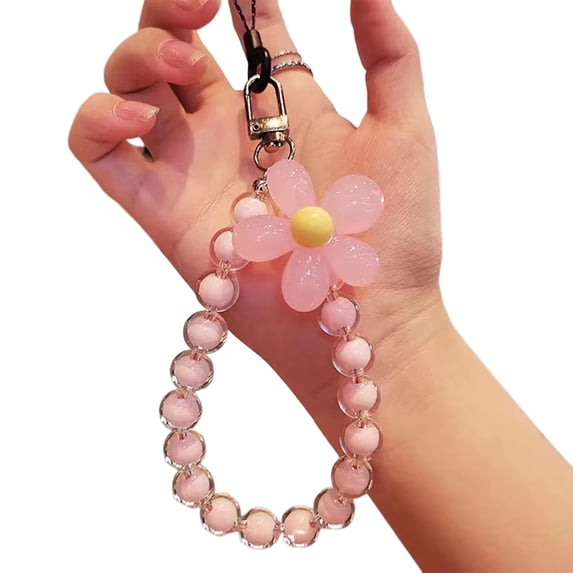 Mightlink Women Phone Wrist Lanyard Candy Color Flower Beads Phone Wrist Rope Anti-lost Cell Phone Case Hand-held Strap