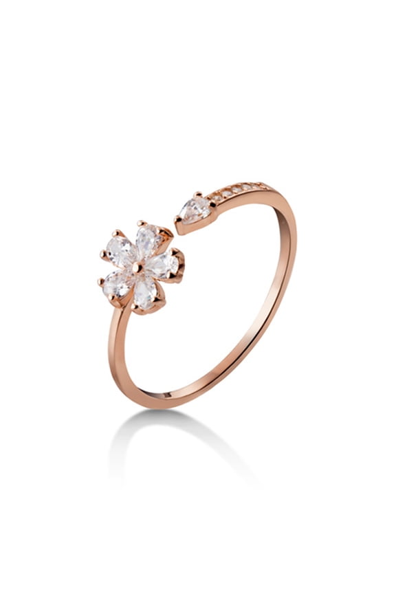 Women Ring Opening Sweet Luxury Golden Silver Color Embedded Five-petaled Flower Finger Ring Fashion Jewelry