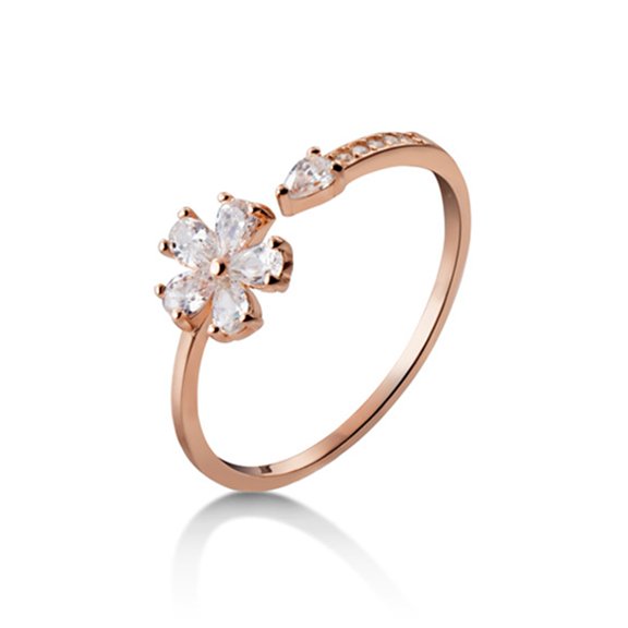 Mightlink Women Ring Opening Sweet Luxury Golden Silver Color Embedded Five-petaled Flower Finger Ring Fashion Jewelry