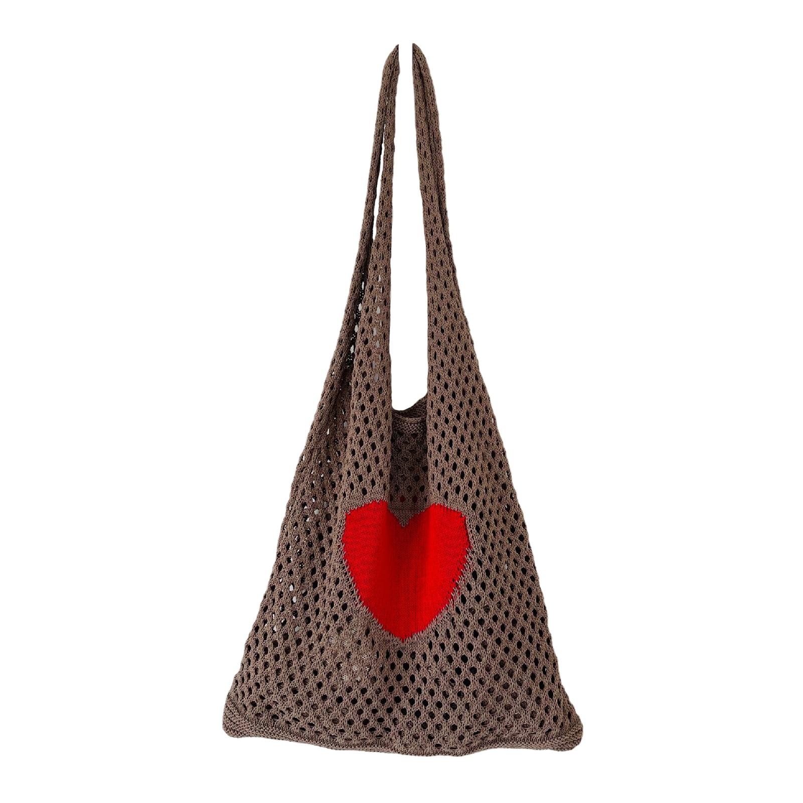 Mightlink Women Shoulder Bag Crochet Heart Pattern Large Capacity Vintage Hollow Out Handbag Tote Bag for Outdoor, Women's, Beige