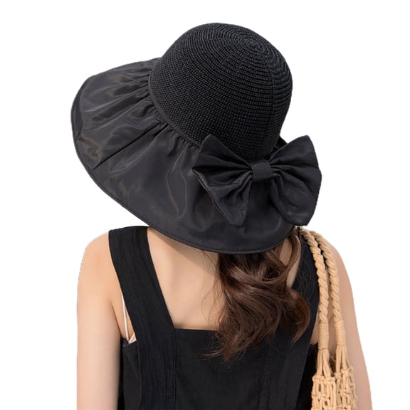 Mightlink Women Sun Hat Contrast Color Wide Brim Foldable Soft Vinyl Sunscreen Decorative Breathable Summer Beach Hat Clothes Accessory