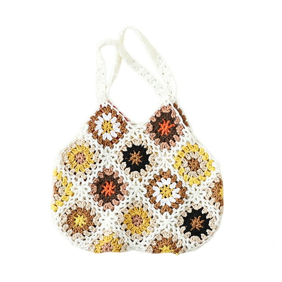 Mightlink Women Tote Bag Floral Crochet Large Capacity Handmade Vintage Multicolor Hollow Out Handbag for Travel