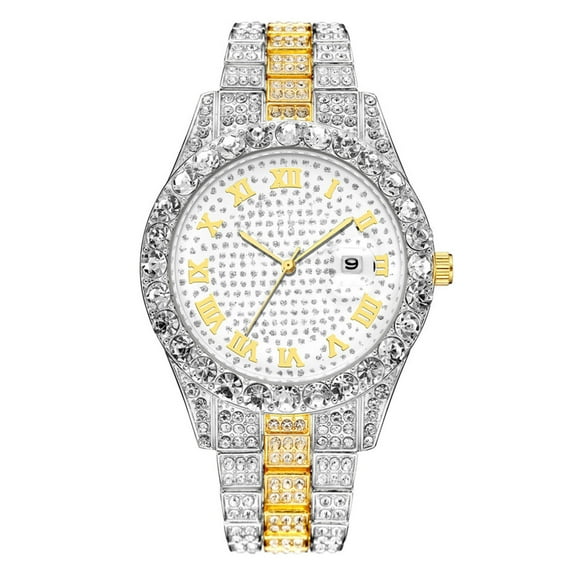 Mightlink Women Watch Shiny Inlaid Stainless Round Dial Quartz Movement Color Matching Decorative Lady Wristwatch Jewelry