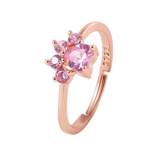 Mightlink Women Wedding Ring Cat Paw Cubic Zirconia Opening Adjustable Polished Lightweight Electroplated Prom Party Finger Ring Engagement Ring Lady Finger Jewelry