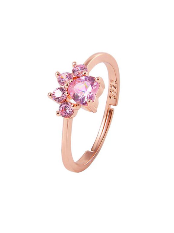 Women Wedding Ring Cat Paw Cubic Zirconia Opening Adjustable Polished Lightweight Electroplated Prom Party Finger Ring Engagement Ring Lady Finger Jewelry