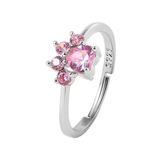 Mightlink Women Wedding Ring Cat Paw Cubic Zirconia Opening Adjustable Polished Lightweight Electroplated Prom Party Finger Ring Engagement Ring Lady Finger Jewelry