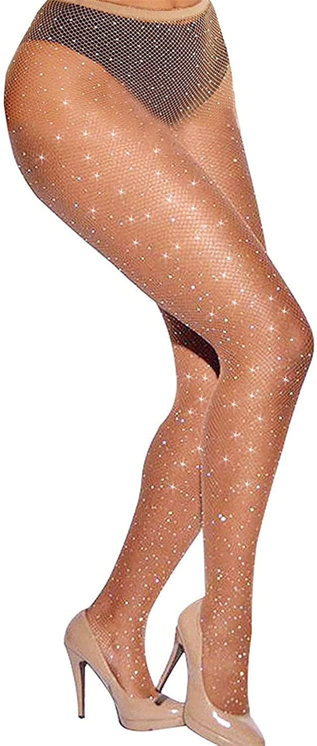 Mightlink Women's Hollow Out Rhinestone Pantyhose, Sparkle Fishnets Sexy  Tights, High Waist Stockings