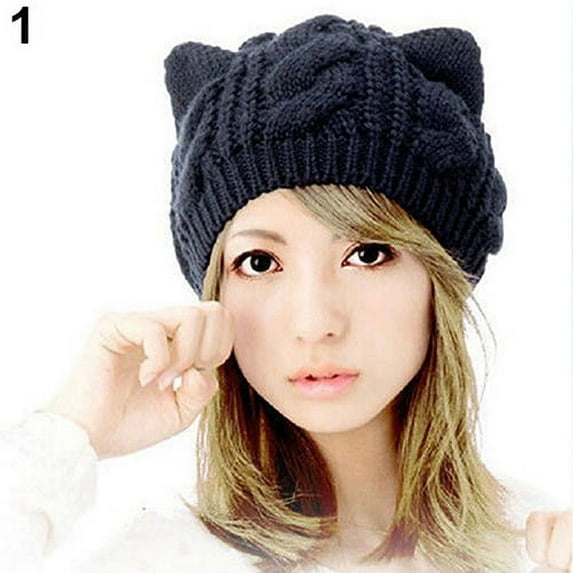 Mightlink Women's Winter Fashion Lovely Cat Ear Crochet Knitted Ski Woolen Cap Beanie Hat