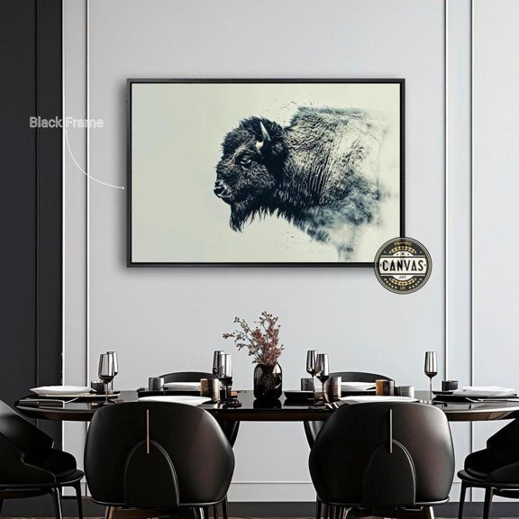 Mighty Bison Poster American Buffalo Wall Art Abstract Animal Side Profile Poster Farmhouse Decor Ready To Hang, Unframed Poster Size 8x12