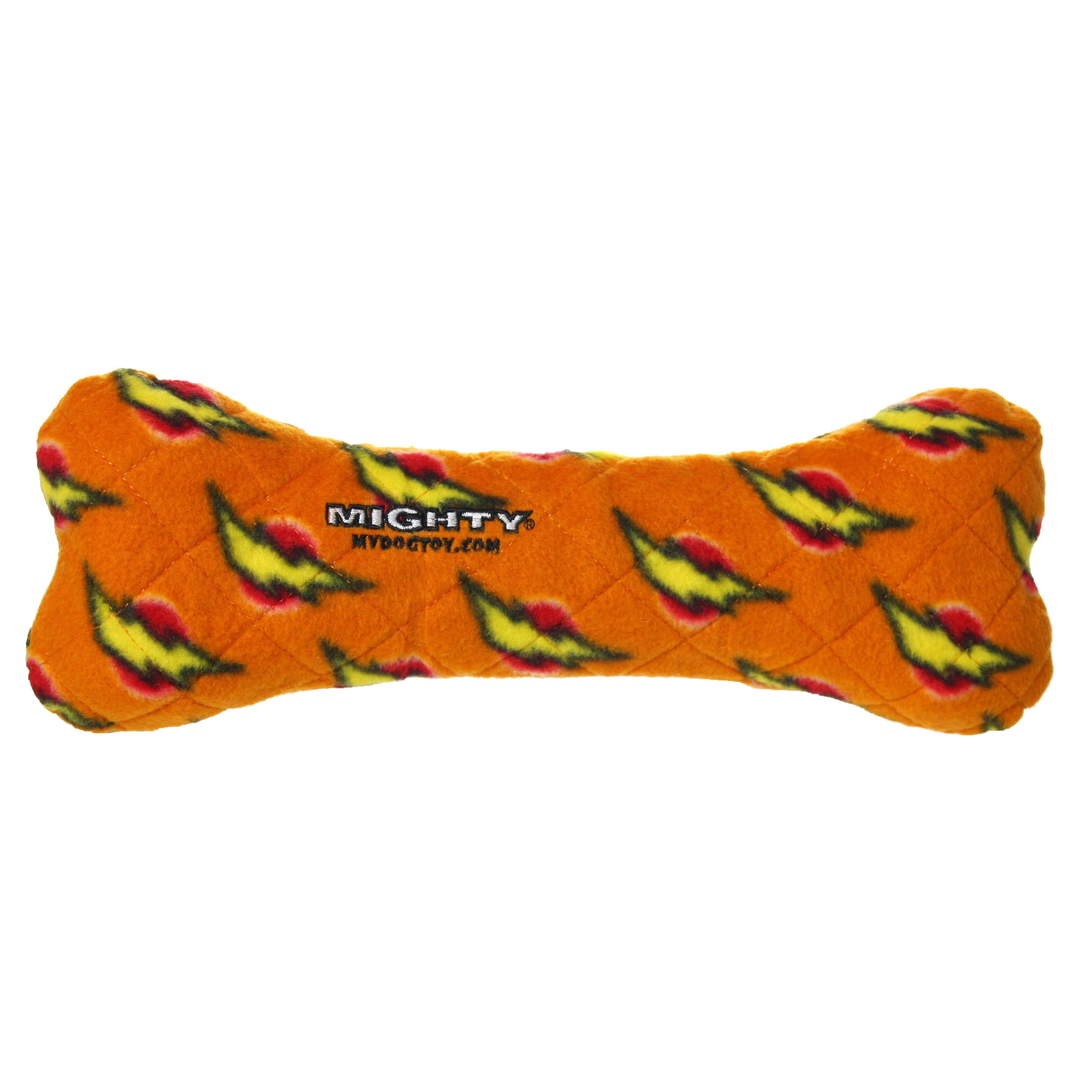 Mighty Bone Orange Durable Squeaky Plush No Stuff Dog Toy