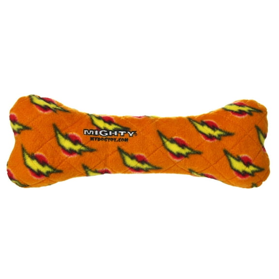 Mighty Bone Orange Durable Squeaky Plush No Stuff Dog Toy