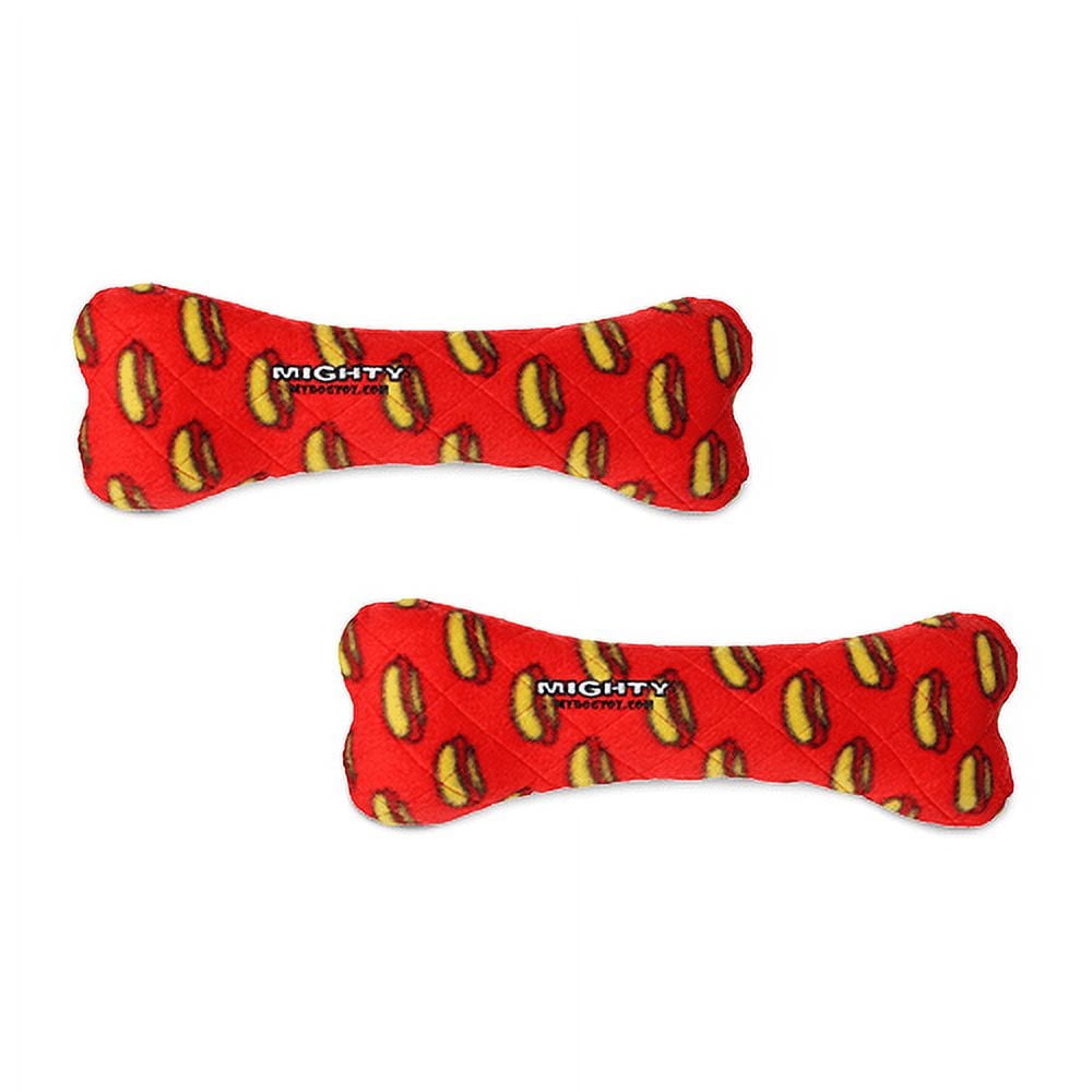 Mighty Bone Red Durable Squeaky Fleece No Stuff 2-Pack Dog Toy