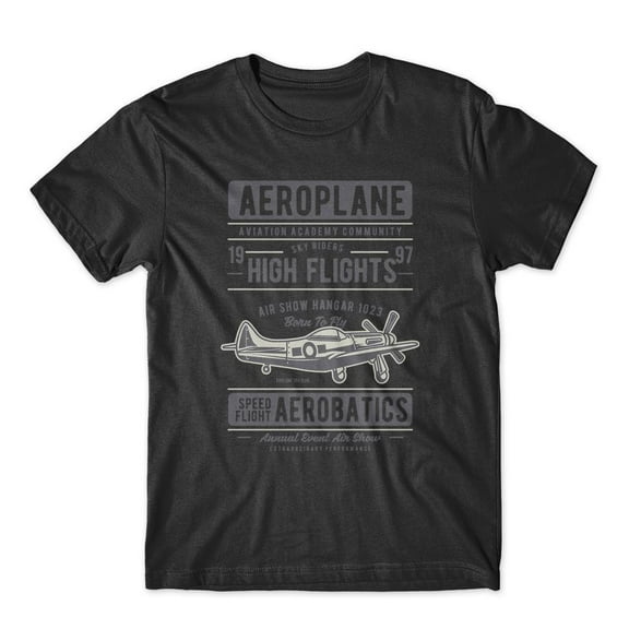 Mighty Circus Aeroplane High Flights T-Shirt 100% Cotton Premium Tee NEW - Black, Medium