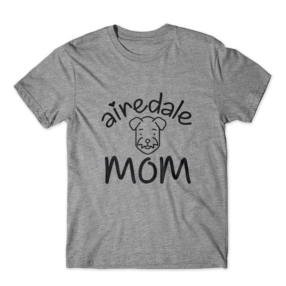 Mighty Circus Airedale Mom T-Shirt 100% Cotton Premium Tee - Gray, Small