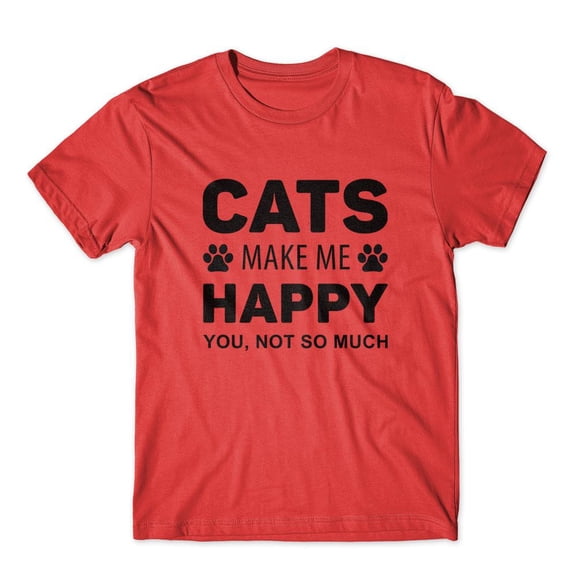Mighty Circus Cats Make Me Happy T-Shirt 100% Cotton Premium Tee - Red, Extra Large