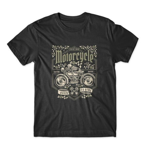Mighty Circus Custom Skull Motorcycle T-Shirt 100% Cotton Premium Tee NEW - Black, Extra Large