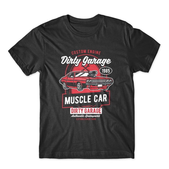 Mighty Circus Dirty Garage Muscle Car T-Shirt 100% Cotton Premium Tee NEW - Black, Double Extra Large