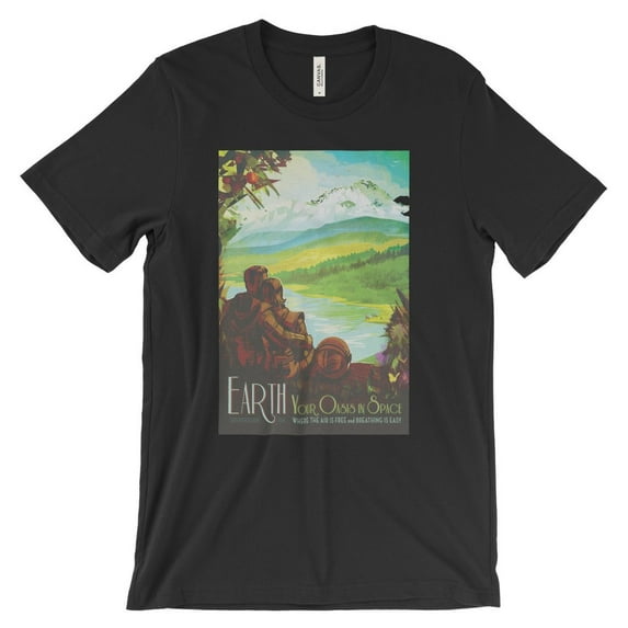Mighty Circus Earth Poster Print T-Shirt from NASA - Black, Medium