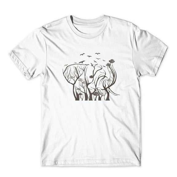 Mighty Circus Elephant in Tree Birds T-Shirt 100% Cotton Premium Tee NEW - White, Medium