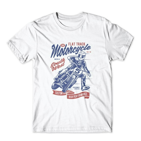 Mighty Circus Flat Track Motorcycle T-Shirt 100% Cotton Premium Tee NEW - White, Large