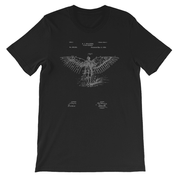Mighty Circus Flying Machine Wing Patent T-Shirt - Black, Small