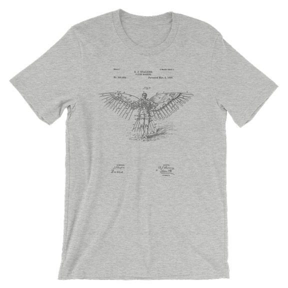 Mighty Circus Flying Machine Wing Patent T-Shirt - Gray, Extra Large