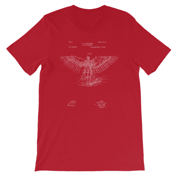 Mighty Circus Flying Machine Wing Patent T-Shirt - Red, Extra Large