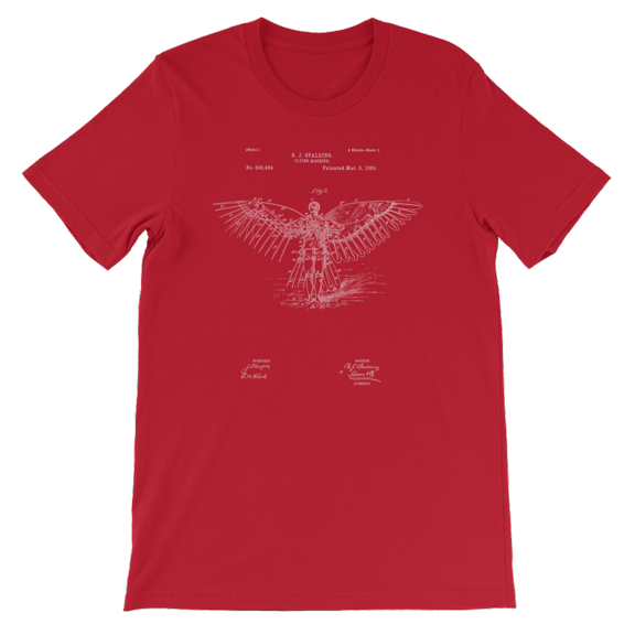 Mighty Circus Flying Machine Wing Patent T-Shirt - Red, Medium