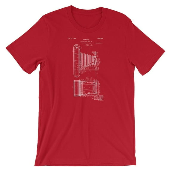 Mighty Circus Folding Camera Patent T-Shirt - Red, Medium