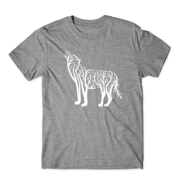 Mighty Circus Forest Tree Wolf T-Shirt 100% Cotton Premium Tee NEW - Gray, Large