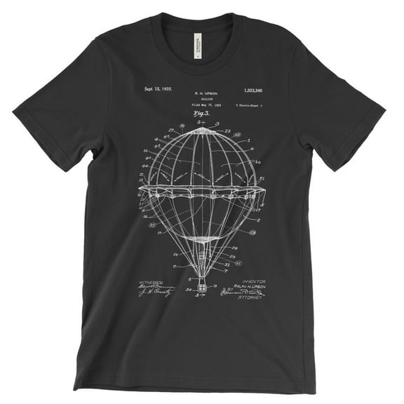 Mighty Circus Hot Air Balloon Patent T-Shirt - Black, Double Extra Large