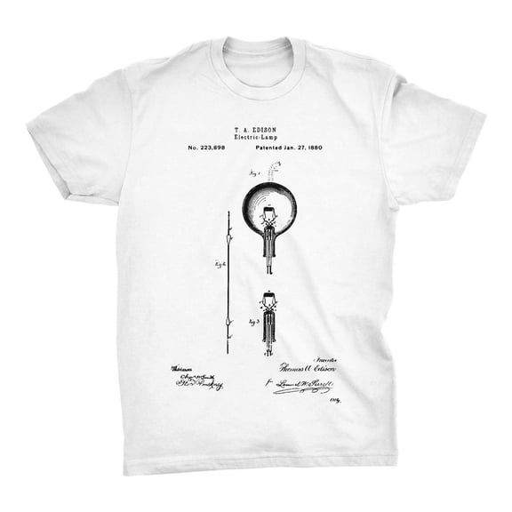 Mighty Circus Light Bulb Patent T-Shirt - White, Extra Large