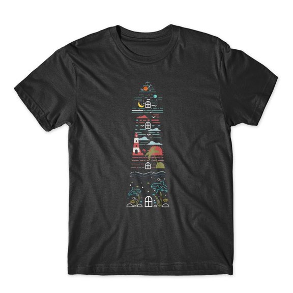 Mighty Circus Lighthouse Printed T-Shirt 100% Cotton Premium Tee NEW - Black, Small