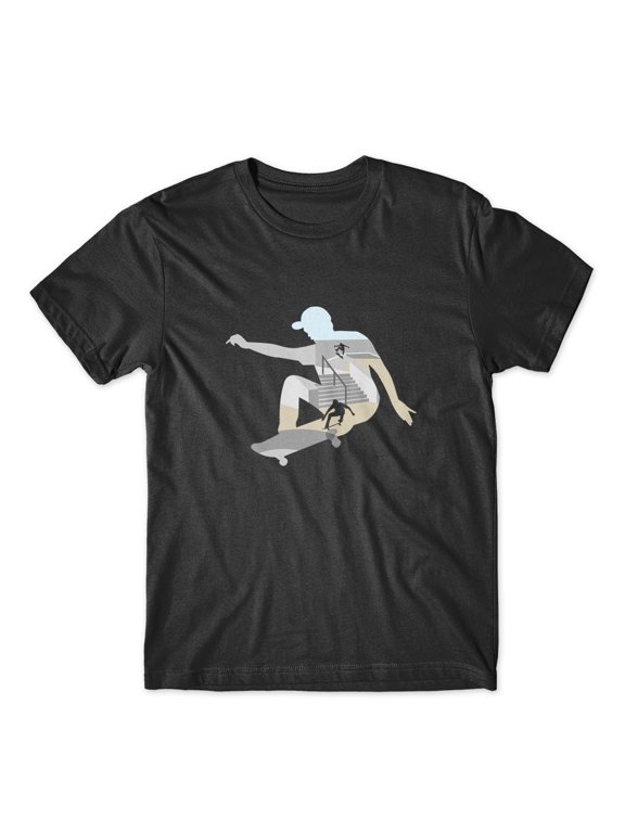Man Printed Skateboard T-Shirt 100% Cotton Premium Tee NEW - Black, Extra Large