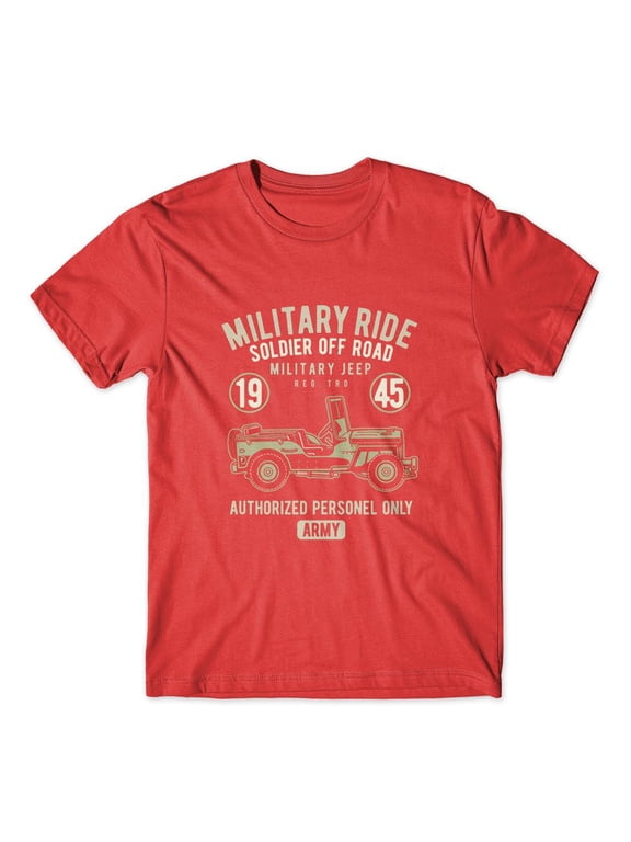 Military Ride Soldier Jeep T-Shirt 100% Cotton Premium Tee NEW - Red, Small