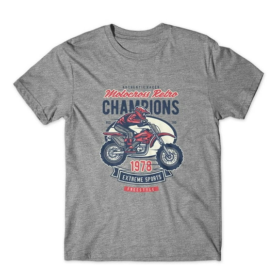 Mighty Circus Motocross Retro Champion T-Shirt 100% Cotton Premium Tee NEW - Gray, Medium