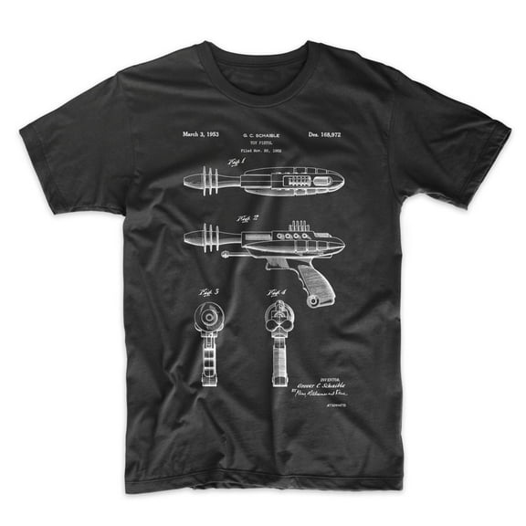 Mighty Circus Ray Gun Patent T-Shirt - Black, Tripple Extra Large