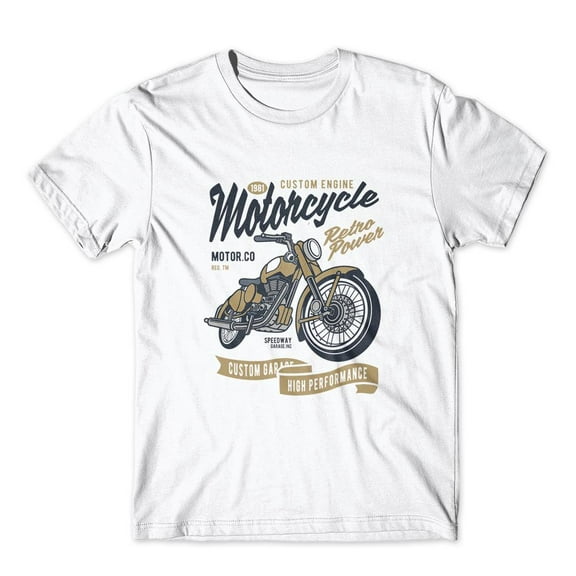 Mighty Circus Retro Power Motorcycle T-Shirt 100% Cotton Premium Tee NEW - White, Extra Large