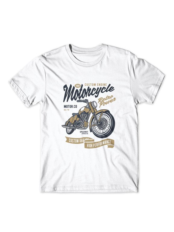 Retro Power Motorcycle T-Shirt 100% Cotton Premium Tee NEW - White, Small