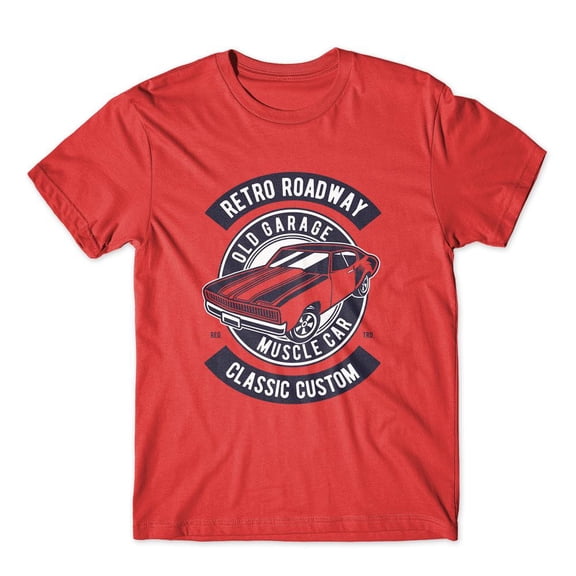 Mighty Circus Retro Roadway Old Garrage T-Shirt 100% Cotton Premium Tee NEW - Red, Extra Large