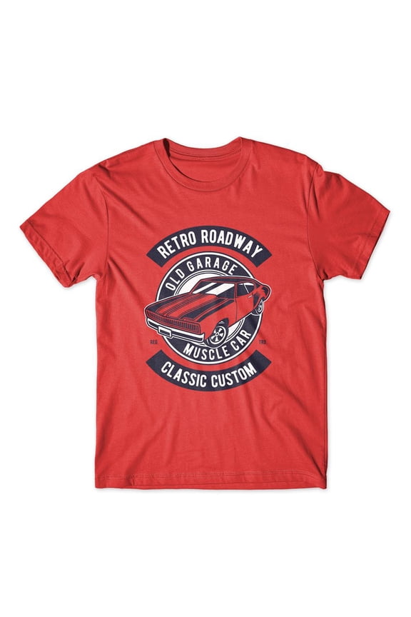 Retro Roadway Old Garrage T-Shirt 100% Cotton Premium Tee NEW - Red, Extra Large